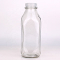 Wholesale square glass milk bottle 8oz 12oz 14oz 32oz glass bottle for milk with Plastic lid